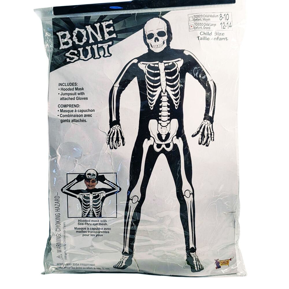 Forum Novelties Bone Suit Skeleton Halloween Costume Child Size M 8-10 Vintage